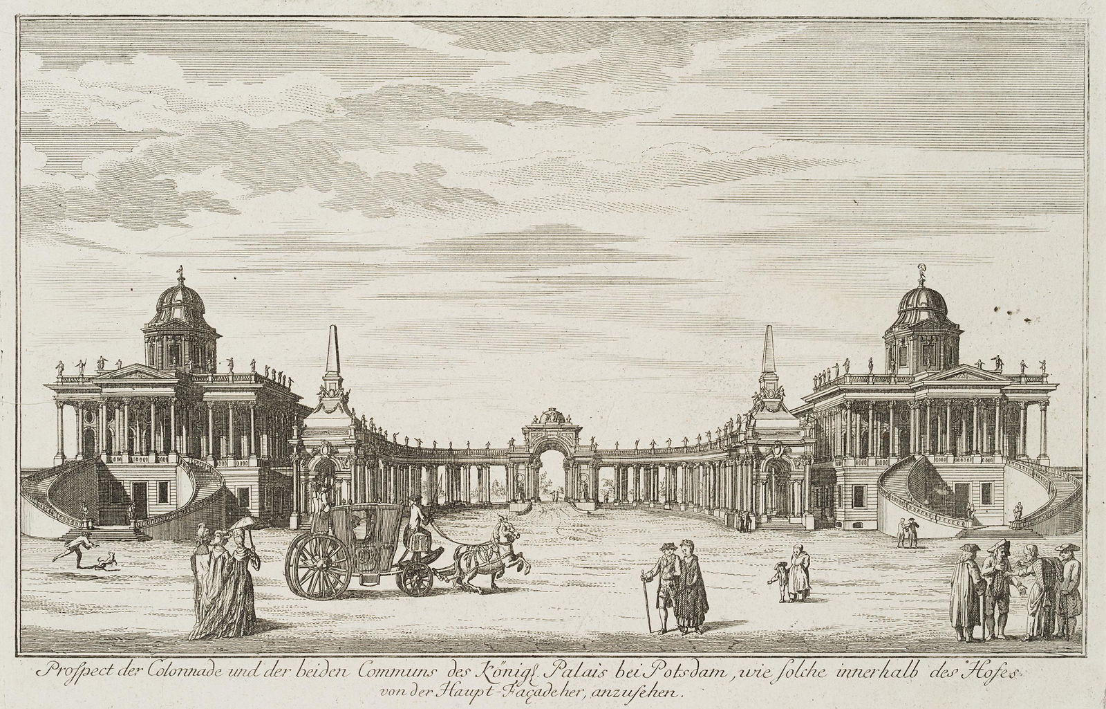 J.SCHLEUEN(*1739), View of the Colonnades with Communs: Johann David Schleuen the younger (1739 Berlin - 1784 Berlin), View of the Colonnades with Communs at the Royal Palace in Potsdam, c. 1770, Etching Technique: Etching on paper Size: 10 1/4 x 14 3/4 in