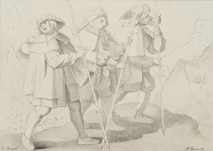 N.STRIXNER(*1782) after Pieter Bruegel, Three blind: Nepomuk Strixner (1782 Altöttingen - 1855 München) after Pieter Bruegel, Three blind hikers, c. 1808-1815, Pen Lithograph Technique: Pen Lithograph on paper Size: 7 2/3 x 10 2/3 in Inscript