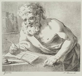 N.STRIXNER(*1782) after Guercino (*1591), Writing: Nepomuk Strixner (1782 Altöttingen - 1855 München) after Guercino (*1591), Writing Hieronymus, c. 1808-1815, Lithograph Technique: Lithograph on paper Size: 6 1/3 x 7 1/4 in Inscription: Be