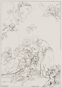 N.STRIXNER(*1782) after L. Carrache, On Mary's: Nepomuk Strixner (1782 Altöttingen - 1855 München) after L. Carrache, On Mary's deathbed, c. 1808-1815, Pen Lithograph Technique: Pen Lithograph on paper Size: 7 2/3 x 5 1/4 in Inscription: