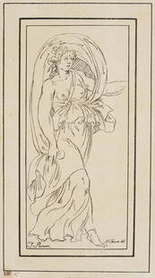 N.STRIXNER(*1782) after G. Romano (*1492), Walking: Nepomuk Strixner (1782 Altöttingen - 1855 München) after G. Romano (*1492), Walking female allegory with loose robe, c. 1808-1815, Pen Lithograph Technique: Pen Lithograph on paper Size: 7