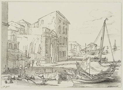 N.STRIXNER(*1782) after Claude Lorrain: Italian harbour: Nepomuk Strixner (1782 Altöttingen - 1855 München) after Claude Lorrain: Italian harbour town with fishing boats, c. 1808-1815, Lithograph Technique: Lithograph on greenish paper Size: 5 1/2