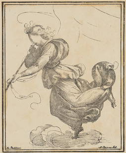 N.STRIXNER(*1782) after Fra Bartolomeo (*1472),: Nepomuk Strixner (1782 Altöttingen - 1855 München) after Fra Bartolomeo (*1472), Trombone Angel, c. 1808-1815, Pen Lithograph Technique: Pen Lithograph on paper, mounted on paper Size: 6 2/3