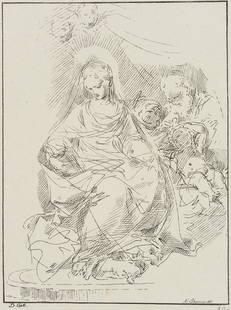 N.STRIXNER(*1782) after D. Creti (*1671), Sketch of: Nepomuk Strixner (1782 Altöttingen - 1855 München) after D. Creti (*1671), Sketch of Madonna with Christ, Joseph and Putti, c. 1808-1815, Pen Lithograph Technique: Pen Lithograph on paper S