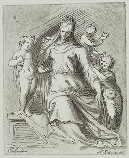 N.STRIXNER(*1782) after Shidone: Allegorical: Nepomuk Strixner (1782 Altöttingen - 1855 München) after Shidone: Allegorical representation, female figure with putti, c. 1808-1815, Lithograph Technique: Lithograph on bluish paper Size: 3
