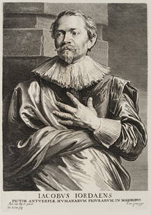 P.DE JODE(*1604) after A.DYCK, Flemish painter Jacob: Pieter de Jode (1604 Antwerpen - nach 1674 England) after Anthonis van Dyck, portrait of the Flemish painter Jacob Jordaens (1593-1678), 17th century, Copper Engraving Technique: Copper Engraving on p