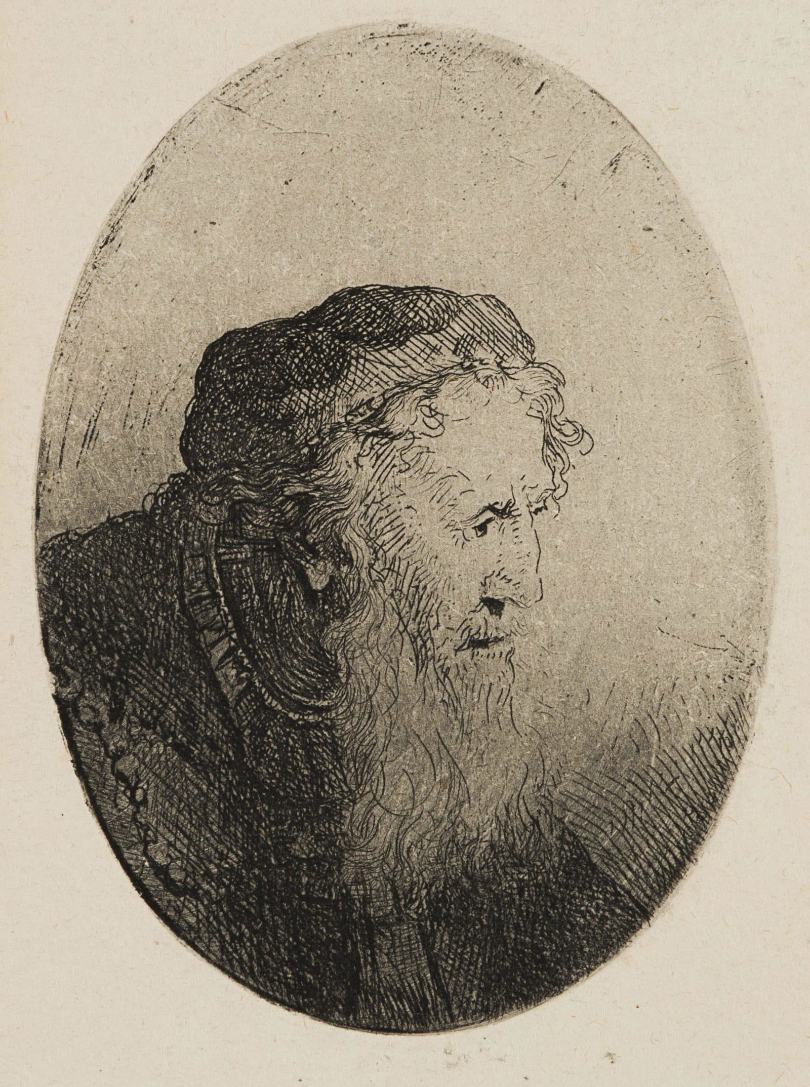 F.BOL (1616-1680), Bearded old man with cap, around: Ferdinand Bol (1616 Dordrecht - 1680 Amsterdam), Bearded old man with cap, c. 1650, Etching Technique: Etching on Paper Provenance: Sammlung Franz Schartiger, Siegen Date: c. 1650 Description: The pri