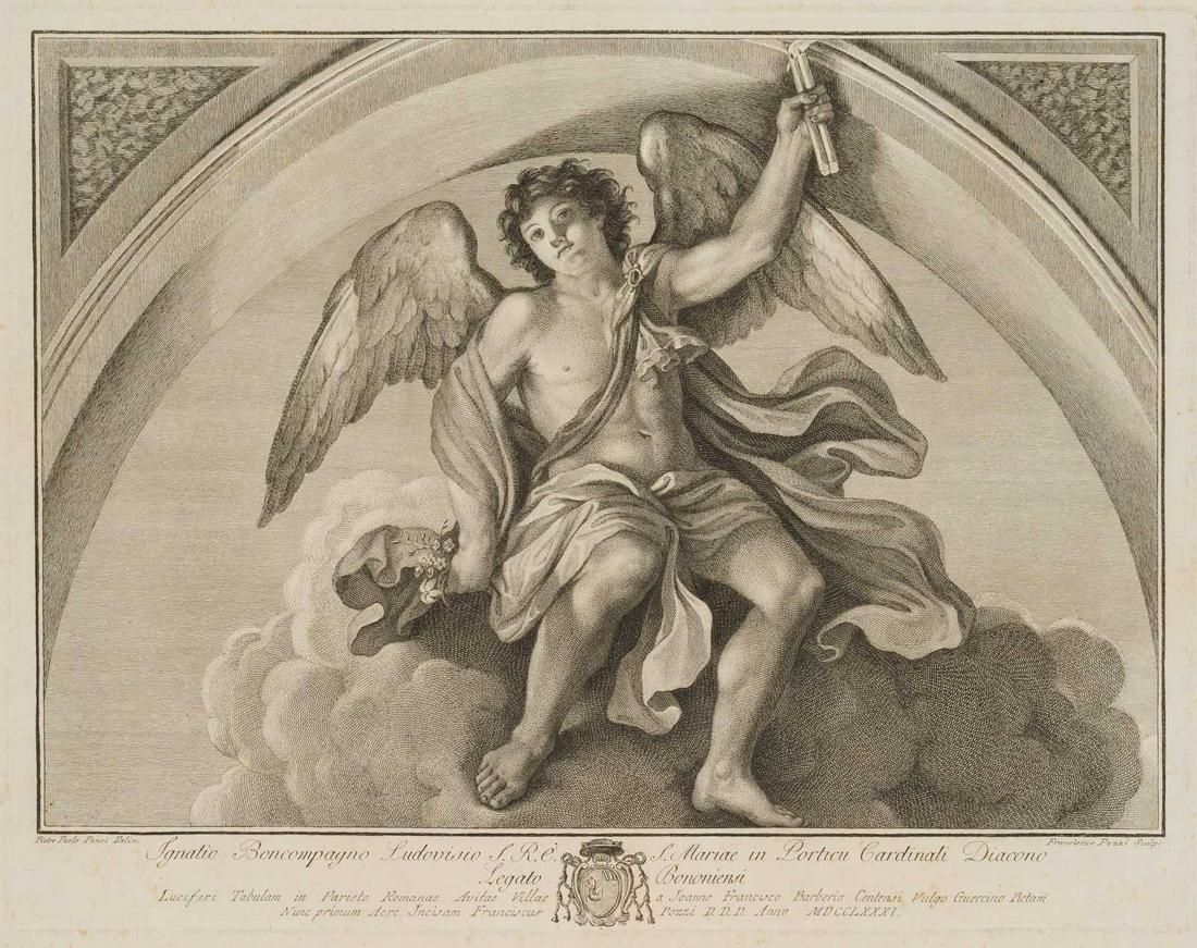 F.POZZI (*1750) after PANCI (18th), Lucifer, around: Francesco Pozzi (um 1750 Rom - um 1805 ibid.) after Pietro Paolo Panci (18th century), Lucifer, c. 1781, Etching Technique: Etching on Wove paper Watermark: Wappen im Kreis Inscription: At the lower