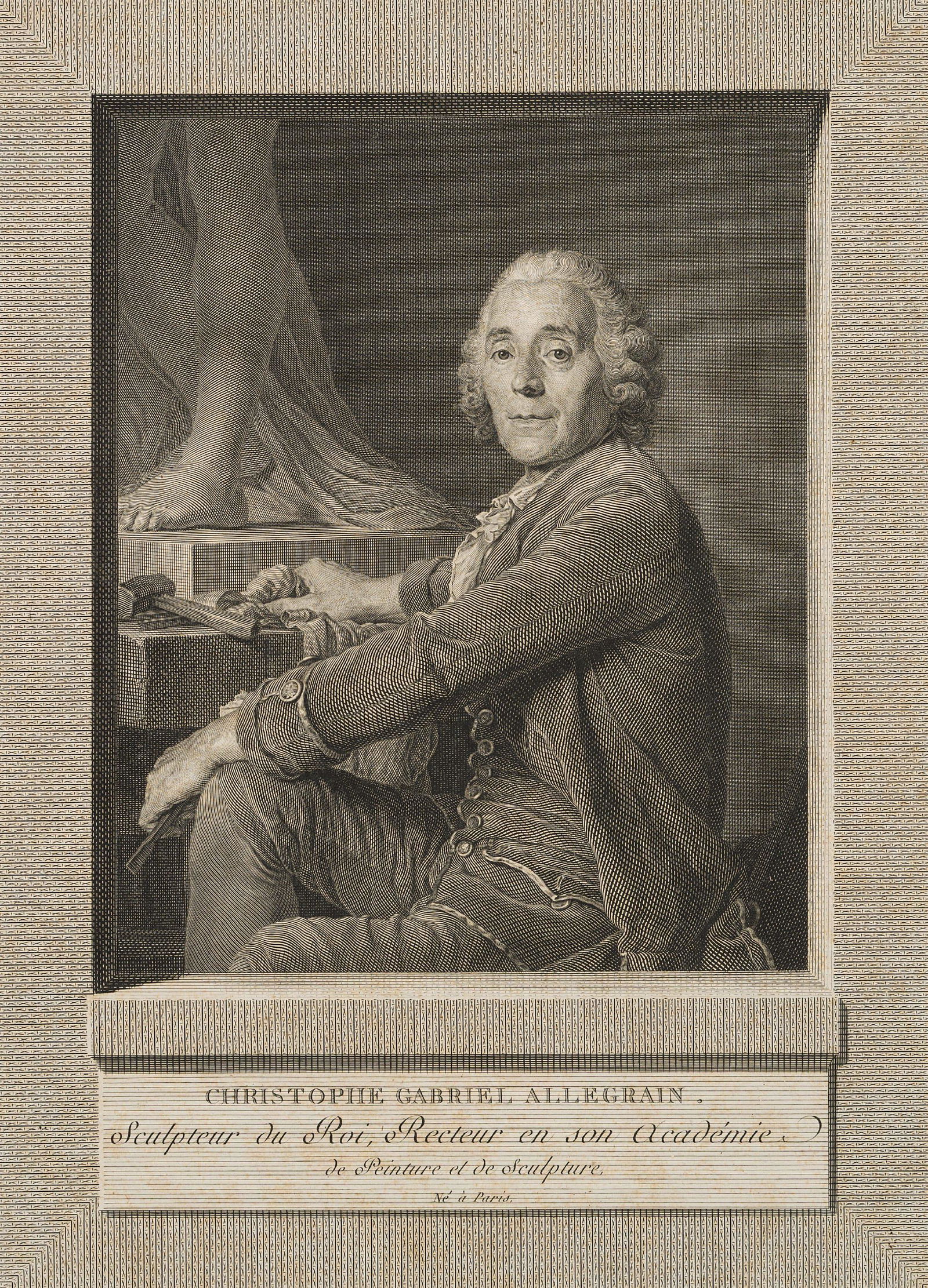 I.KLAUBER (*1753) after DUPLESSIS-BERTAUX (*1747),: Ignaz Sebastian Klauber (1753 Augsburg - 1817 St. Petersburg) after Jean Duplessis-Bertaux (1747 Paris - 1820 ibid.), Portrait of the sculptor Christian-Gabriel Allegrain, 1787, Etching Technique: Etc