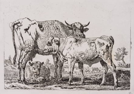 DE MARNETTE (1752-1829), Two cows in a landscape,: Jean-Louis Demarne, called 'De Marnette' (um 1752 Brüssel - 1829 Paris), Two cows in a landscape, c. 1800, Etching Technique: Etching on Paper Inscription: collection stamp of Friedrich August II