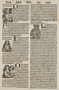 H. SCHEDEL (1440-1514), The sixth age of the world, 1496, Woodcut: Hartmann Schedel (1440 Nuremberg - 1514 ibid.): The sixth age of the world With European rulers and clergy Double page, 1496, WoodcutTechnique: Woodcut on PaperInscription: Upper middle inscribed