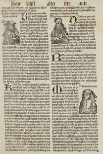 H. SCHEDEL (1440-1514), The sixth age of the world, 1496, Woodcut: Hartmann Schedel (1440 Nuremberg - 1514 ibid.): The sixth age of the world With portraits of clergymen and kings, 1496, WoodcutTechnique: Woodcut on PaperInscription: Upper middle inscribed in the