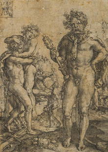 H. ALDEGREVER (*1501), Hercules and Antaeus, 1550, Copper engraving: Heinrich Aldegrever (around 1501 Paderborn - before 1561 Soest): Hercules fights Antaeus, 1550, Copper engravingTechnique: Copper engraving on Paper, mounted on PaperStamp: Collector's stamp, A.