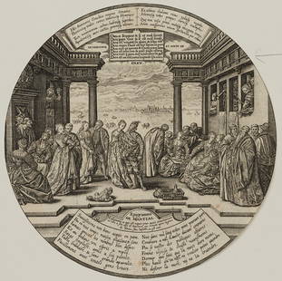 J. BRY (*1561) after GOLTZIUS (*1558), Venetian Wedding, Copper engraving: Johann Theodor de Bry (1561 - 1623 ) after Hendrick Goltzius (1558 Mühlbrecht - 1617 Haarlem): Venetian Wedding Party, 16th century, Copper engravingTechnique: Copper engraving on