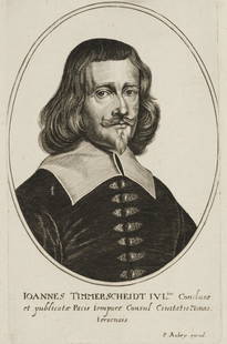 P. AUBRY (1610-1686), Johannes Timmerscheidt, around 1648, Copper engraving: Peter Aubry (1610 Strasbourg - 1686 ibid.): Johannes Timmerscheidt, Mayor of Münster, c. 1648, Copper engravingTechnique: Copper engraving on Paper, mounted on PaperInscription: At the lower