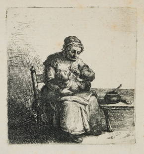 J. NOTHNAGEL (*1729), Farmer's wife with child, around 1772, Etching: Johann Andreas Benjamin Nothnagel (1729 Book on the forest - 1804 Frankfurt on the Main): Farmer's wife feeding the child, c. 1772, Etching Technique: Etching on Paper Inscription: General information