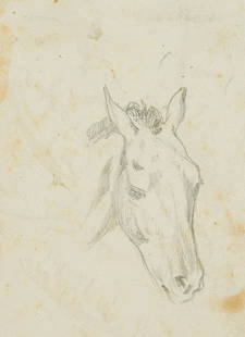 F. LOSSOW (1837-1872), Head of a horse, Pencil: Friedrich Lossow (1837 Munich - 1872 ibid.): Head study of a young horse, 19th century, Pencil Technique: Pencil on Paper, mounted on Paper Date: 19th century Description: Beautiful horse study. Prove