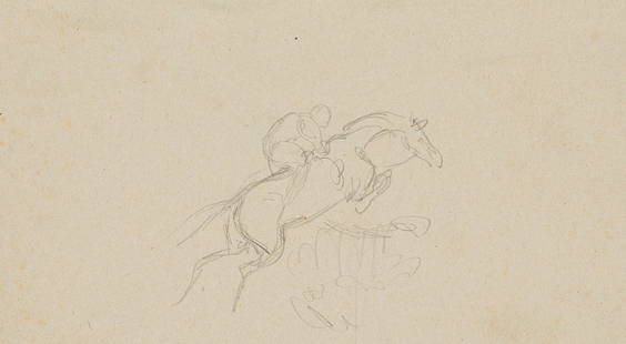 F. LOSSOW (1837-1872), Study of a show jumper, Pencil: Friedrich Lossow (1837 Munich - 1872 ibid.): Study of a jumper jumping, 19th century, PencilTechnique: Pencil on Paper, mounted on PaperDate: 19th centuryDescription: Beautiful animal