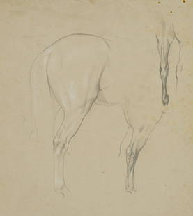 F. LOSSOW (1837-1872), Horse study, croup and barrel, Pencil: Friedrich Lossow (1837 Munich - 1872 ibid.): Study of the croup and hind legs of a horse, 19th century, Pencil Technique: White heightened Pencil on Paper, mounted on Paper Date: 19th century Descript