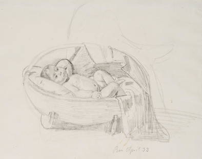 T. WELLER (1802-1880), Child in the cot, 1833, Pencil: Theodor Leopold Weller (1802 Mannheim - 1880 ibid.): Child in the cot, 1833, Pencil Technique: Pencil on Paper Inscription: Lower middle inscribed by the artist's hand: "Rom April 33". Date: 1833 Des