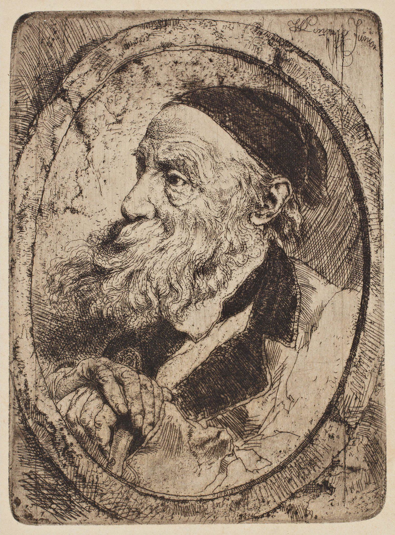 W. LINNIG (1842-1890), Friedrich Preller the Elder (1804-1878), Drypoint etching: Willem Linnig (1842 Antwerp - 1890 ibid.): Friedrich Preller the Elder (1804-1878), 19th century, Drypoint etching Technique: Drypoint etching on Paper Inscription: Upper right signed in the printing