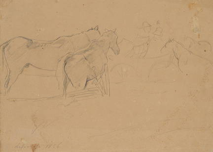 F. LOSSOW (1837-1872), Carriage in a paddock, 1856, Pencil: Friedrich Lossow (1837 Munich - 1872 ibid.): Study, carriage in a paddock near Keferloh, 1856, Pencil Technique: Pencil on Paper Inscription: lower left dated: "Keferlohe 1856". Date: 1856 Descriptio