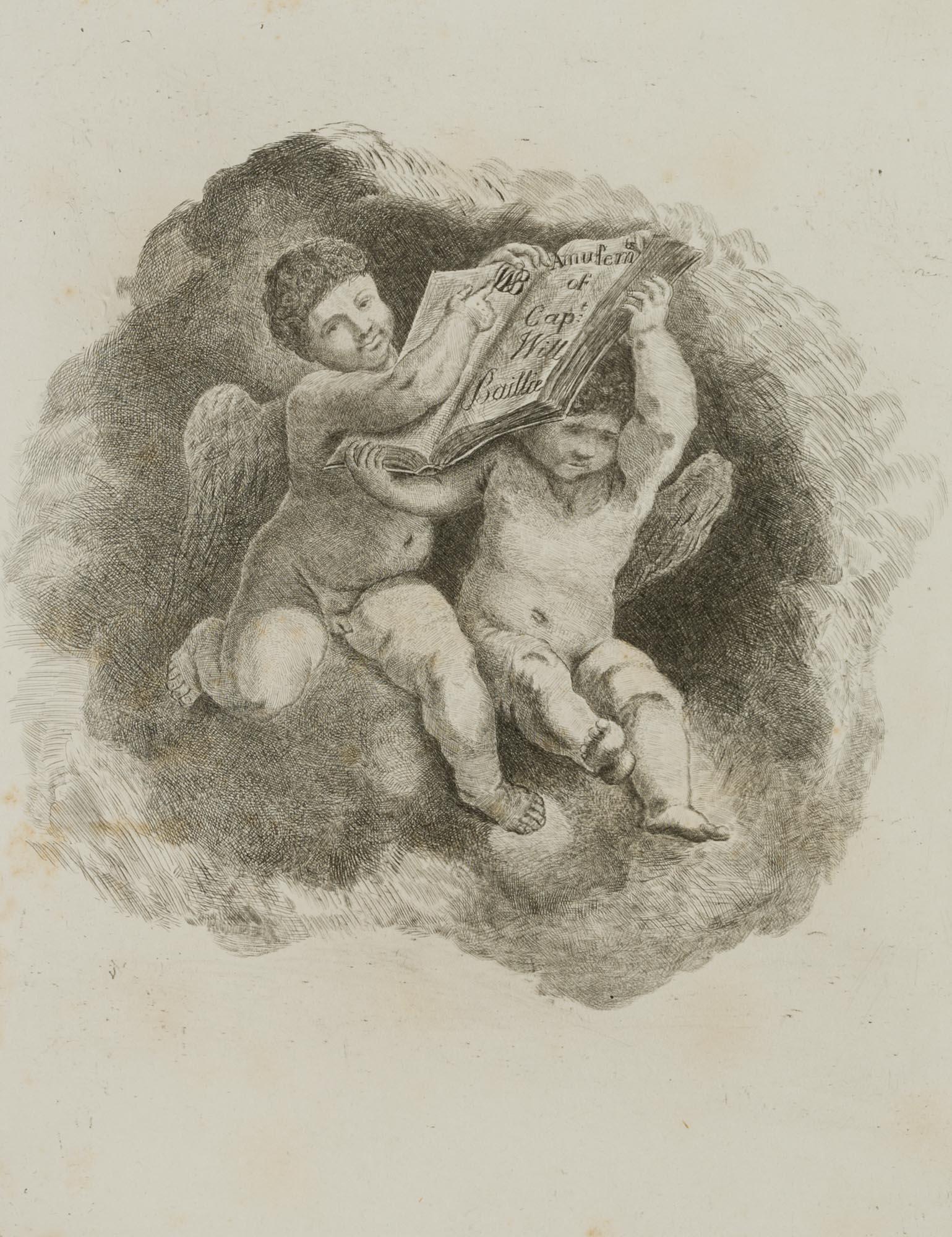 C. BAILLIE (1723-1810), Two Cherubs on Clouds, 1773, Etching: Captain William Baillie (1723 Killbride - 1810 London-Paddington): Two putti on clouds, frontispiece(?), 1773, Etching Technique: Etching on Laid paper Date: 1773 Description: Inscribed in the image o