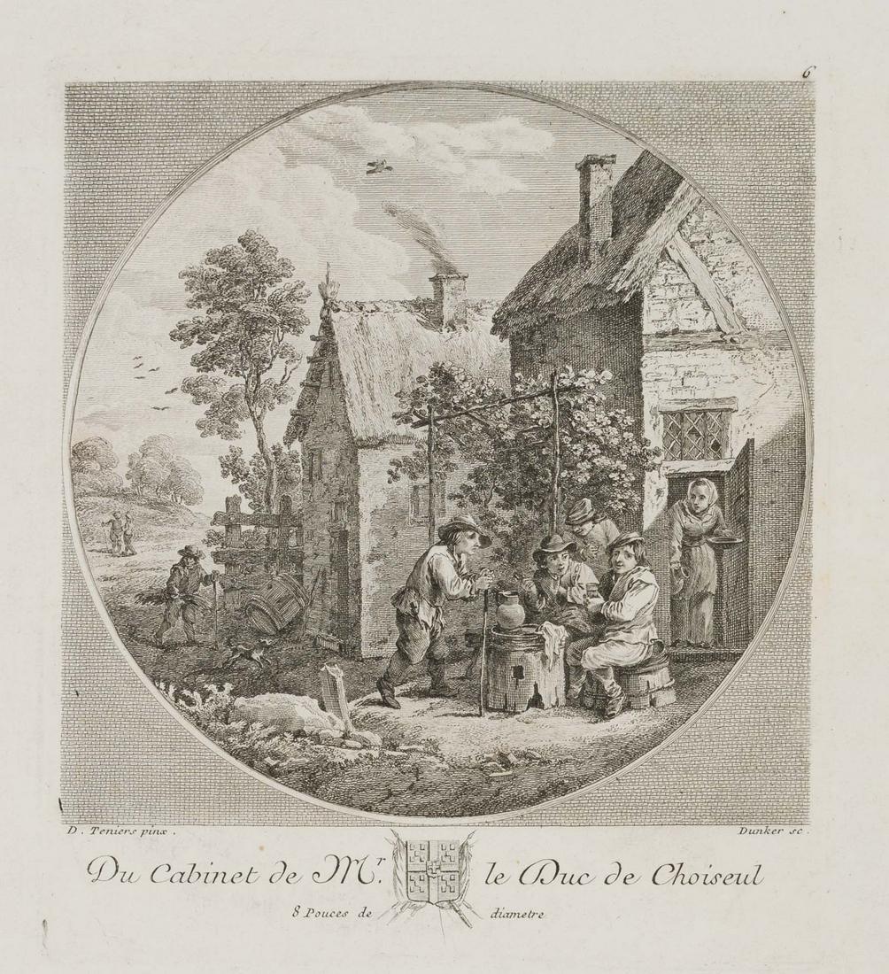 B. DUNKER (*1746) after TENIERS (*1610), Carousing peasants, around 1771, Etching: Balthasar Anton Dunker (1746 Hall near Stralsund - 1807 Bern) after David Teniers jun. (1610 Antwerp - 1690 Brussels): Zechende Bauern, Du Cabinet de Mr Le Duc de Choiseul / Recueil d'estampes grav