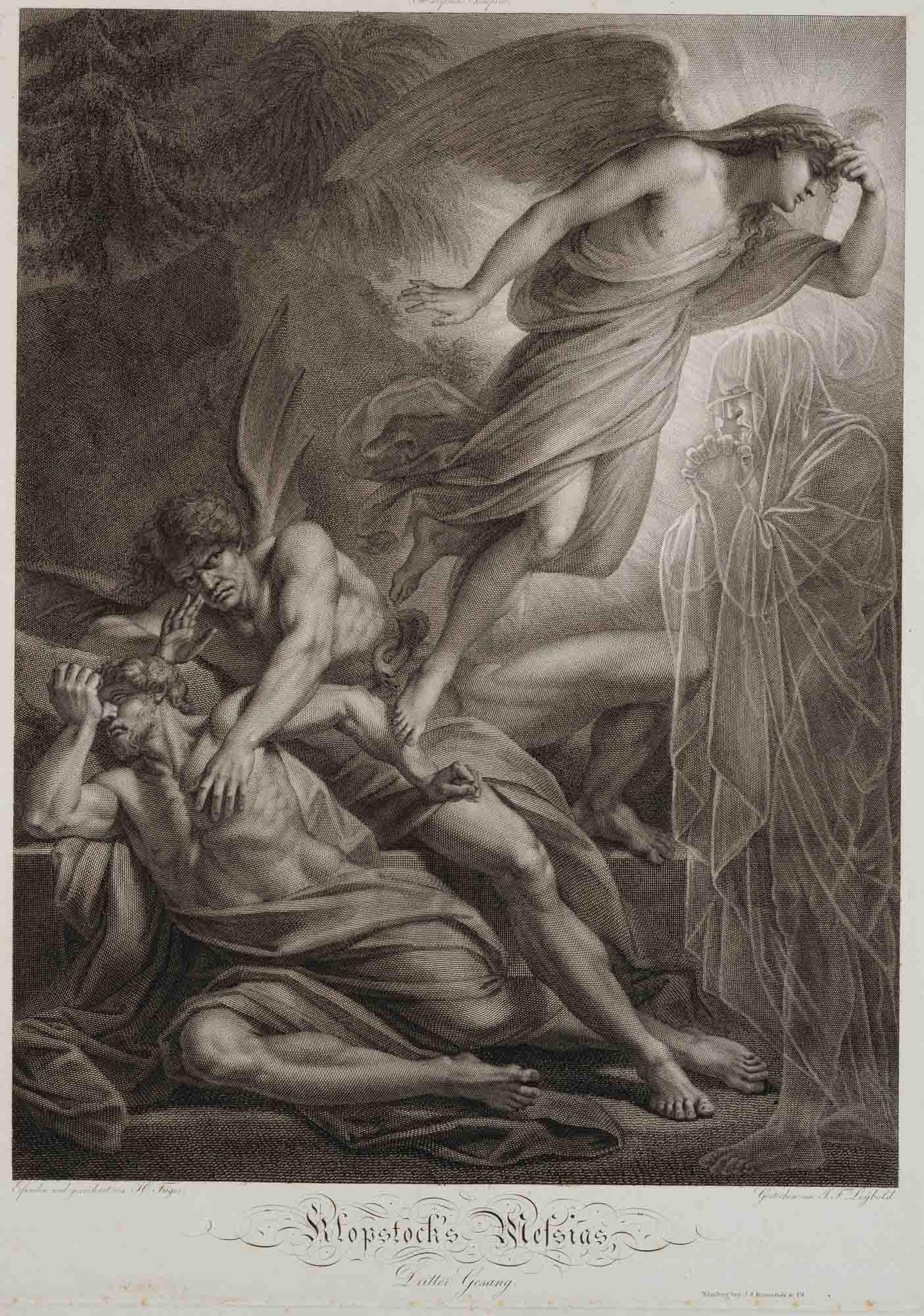 J. LEYBOLD (*1755) after FÜGER (*1751), Klopstock's Messiah. Third canto, Copper engraving: Johann Friedrich Leybold (1755 Stuttgart - 1838 Vienna) after Friedrich Heinrich Füger (1751 Heilbronn - 1818 Vienna): Klopstock's Messiah, Third Canto The disciples and their guardian angels, 19