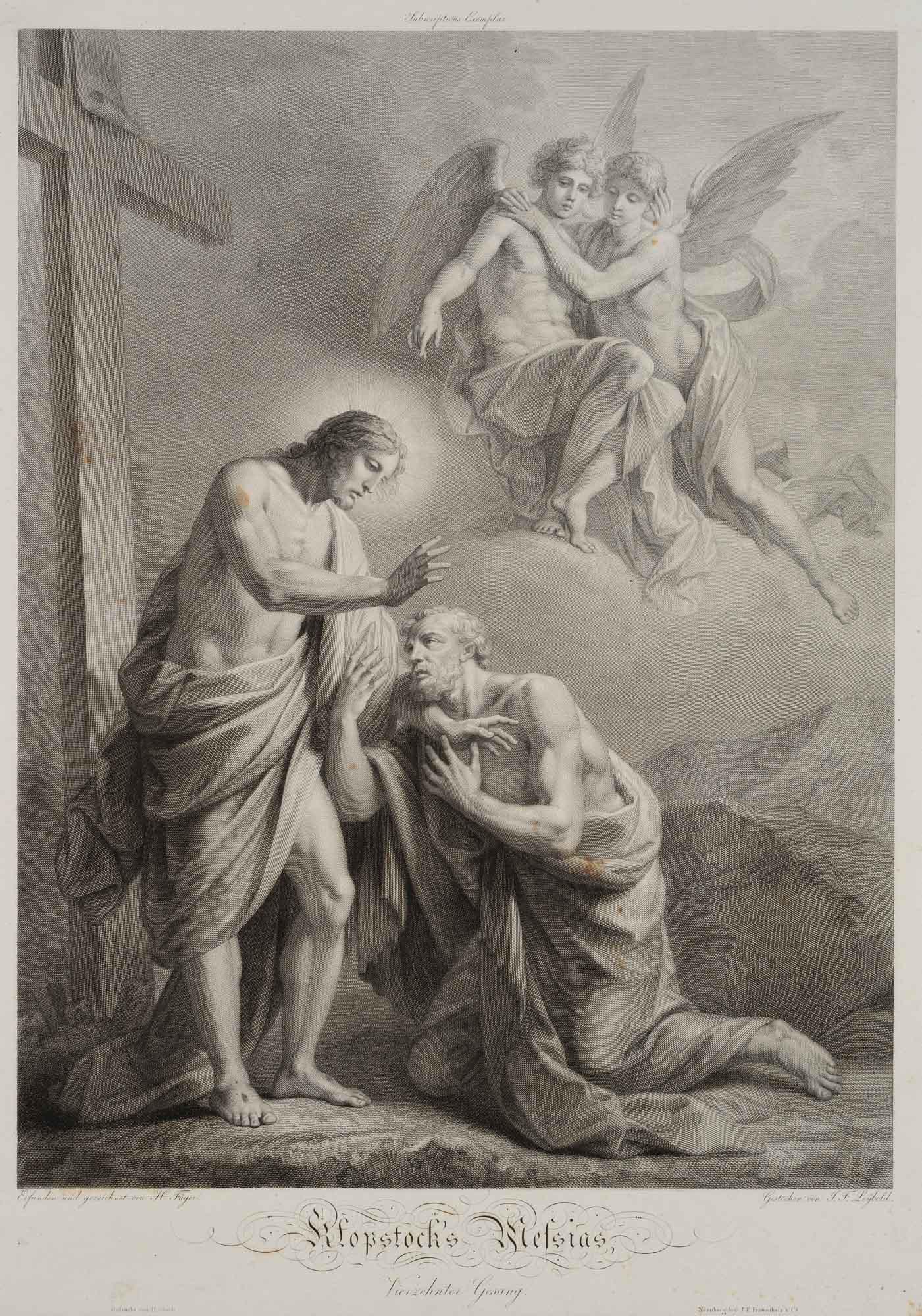 J. LEYBOLD (*1755) after FÜGER (*1751), Klopstock's Messiah. Jesus appears to Peter, Copper eng: Johann Friedrich Leybold (1755 Stuttgart - 1838 Vienna) after Friedrich Heinrich Füger (1751 Heilbronn - 1818 Vienna): Klopstock's Messiah, Fourteenth Canto The Empty Tomb and Apparitions of Jesu