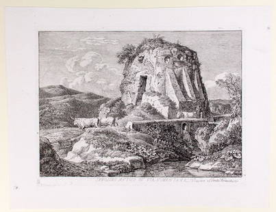 J. REINHART (1761-1847), Roman Tomb Via Nomentana, Etching: Johann Christian Reinhart (1761 Hof/Bavaria - 1847 Rom): Roman Tomb Via Nomentana, 19th century, Etching Technique: Etching on Paper Inscription: Signed and dated lower right in the plate, inscribed i