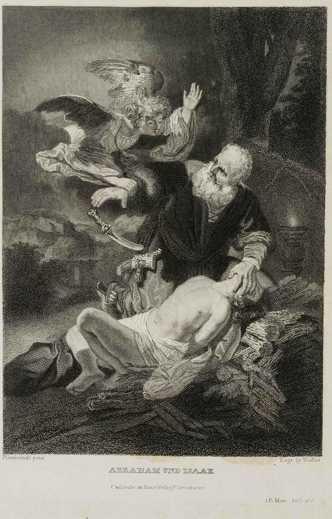 H. WINKLES (*1801) after REMBRANDT (*1606), The Sacrifice of Isaac,: Henry Winkles (1801 - 1860 ) after Rembrandt: Rembrandt Harmenszoon van Rijn (1606 Leiden - 1669 Amsterdam): The Sacrifice of Isaac Biblical representation, , Steel engraving Technique: Steel engravin