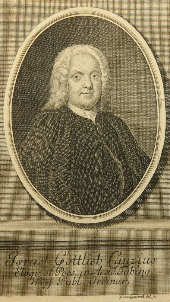 J. BERNIGEROTH (*1713), Israel Gottlieb Canz (1690-1753), Copper engraving: Johann Martin Bernigeroth (1713 Leipzig - 1767 ibid.): Bust portrait of the German philosopher and theologian Israel Gottlieb Canz (1690 Grüntal-Frutenhof - 1753 Tübingen), Professor of Logi