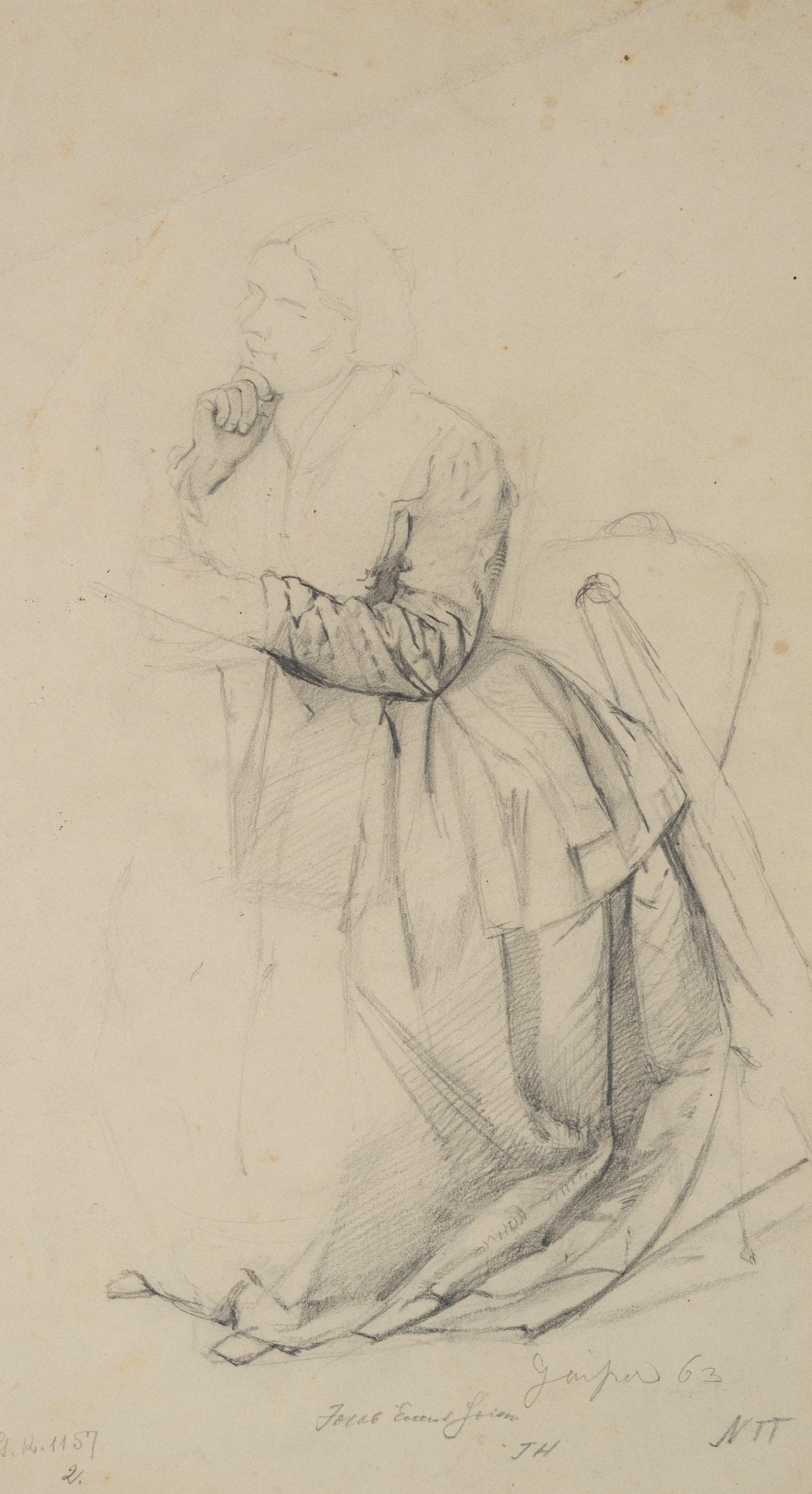 J. GAISSER (1825-1899), Lady at devotion, figure sketch,  1863, (1 of 5)