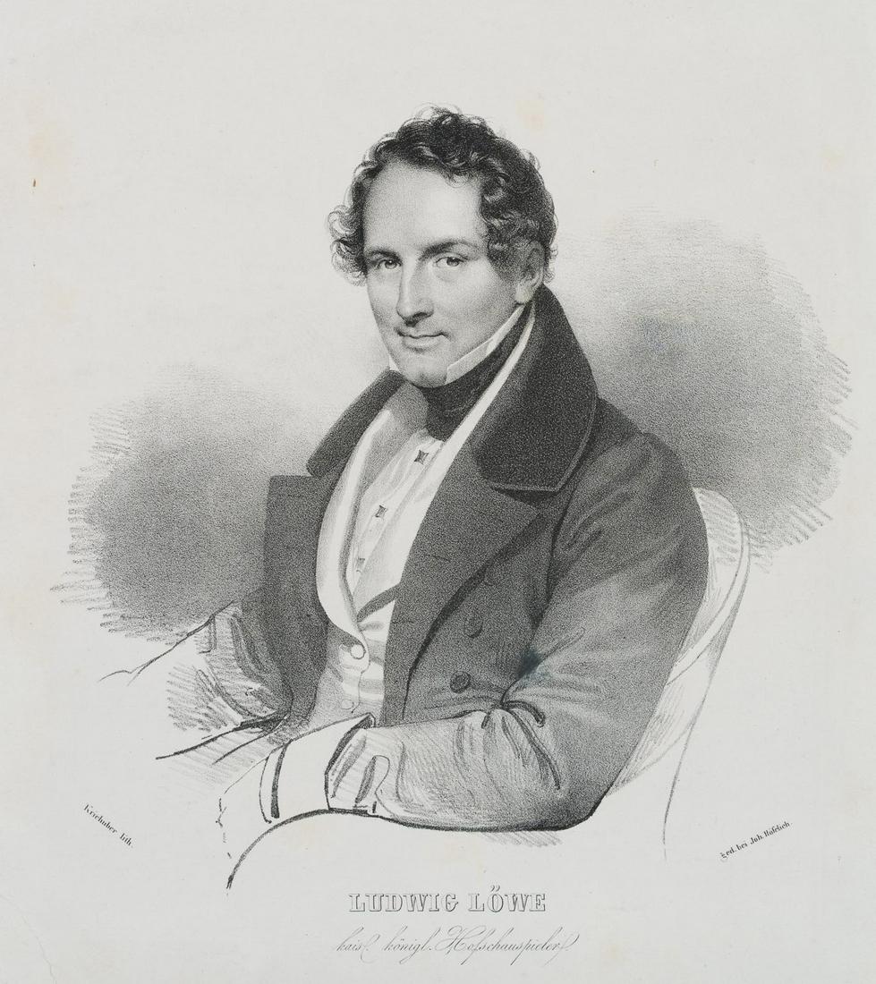 J. KRIEHUBER (*1800), Ludwig Löwe, actor, around 1850,: Josef Kriehuber (1800 Josefstadt (Vienna) - 1876 ibid.): Portrait Ludwig Löwe, kk Court Actor, c. 1850, Lithography Technique: Lithography on Paper Inscription: Signed at the bottom "Kriehuber li
