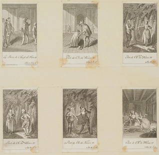 D. BERGER (*1744) after CHODOWIECKI (*1726), Henry IV's love of the hunt Bl. 1-6, 1783, Etching: Daniel Berger (1744 Berlin - 1824 ibid.) after Daniel Nikolaus Chodowiecki (1726 Gdansk - 1801 Berlin): 6 prints with scenes from 'The Hunting Pleasure of Henry the Fourth', 1783, Etching Technique: E