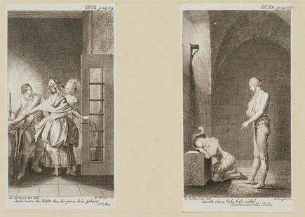 D. BERGER (*1744) after CHODOWIECKI (*1726), Goethe's Claudine von Villabella, 1772, Etching: Daniel Berger (1744 Berlin - 1824 ibid.) after Daniel Nikolaus Chodowiecki (1726 Gdansk - 1801 Berlin): 2 Illustrations of Goethe's "Claudine von Villabella, 1772, Etching Technique: Etching on Paper,