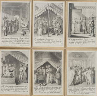 D. BERGER (*1744) after CHODOWIECKI (*1726), History of East India, Leaves 7-12, 1785, Etching: Daniel Berger (1744 Berlin - 1824 ibid.) after Daniel Nikolaus Chodowiecki (1726 Gdansk - 1801 Berlin): 6 graphics Illustration series on the history of East India, E 562, 1785, Etching Technique: Etc