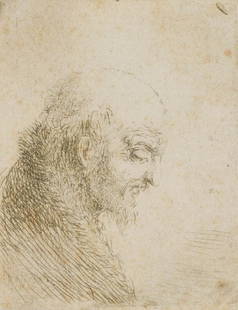 J. NOTHNAGEL (*1729), Delicately etched head of an old man, 1771, Etching: Johann Andreas Benjamin Nothnagel (1729 Book on the forest - 1804 Frankfurt on the Main): A small delicately etched head of an old man, without cap, in profile, 1771, Etching Technique: Etching on Lai