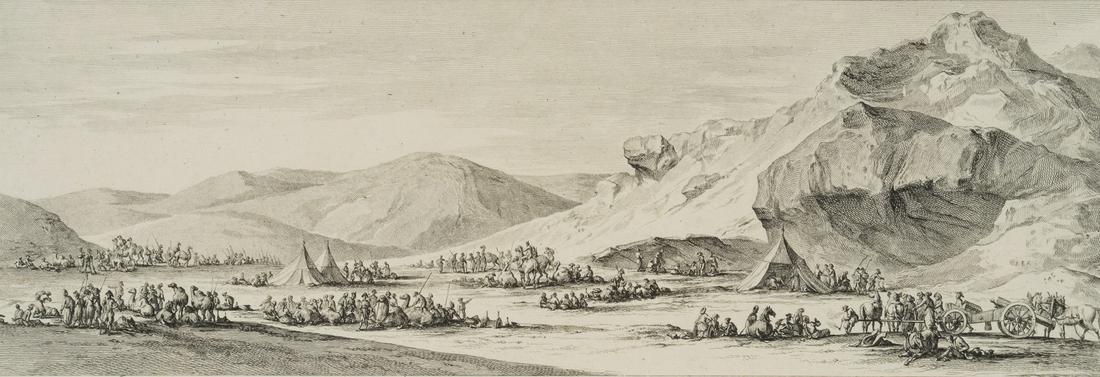 J. DUPLESSIS-BERTAUX (*1747) after VIVANT DENON (*1747), Trip to Egypt, Etching: Jean Duplessis-Bertaux (1747 Paris - 1820 ibid.) after Dominique Vivant Denon (1747 Chalon-sur-Saône - 1825 Paris): Journey to Egypt Camp with resting groups of soldiers in the desert between Q&#