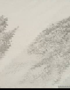 F. BELLERMANN (*1814), Ilsenstein in the Harz Mountains, 1837, Pencil: Ferdinand Konrad Bellermann (1814 Erfurt - 1889 Berlin): Ilsenstein in the Harz Mountains Steep cliff with jagged edges and conifers, 1837, Pencil Technique: Pencil on Paper, mounted on Paper (blue) I