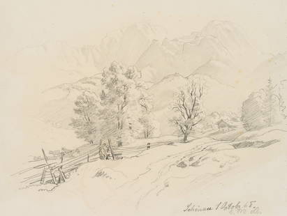 C. MÜLLER (1839-1904), Landscape near Schönau am Königssee, 1865, Pencil: Carl Wilhelm M&#252;ller (1839 Dresden - 1904 ibid.): Landscape near Sch&#246;nau am K&#246;nigssee, 1865, PencilTechnique: Pencil on PaperInscription: Lower right monogrammed: "C. We.