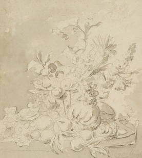 J. MOREL (1769-1808), Fruit still life, around 1780, Pencil: Jan Evert Morel (around 1769 Amsterdam - 1808 ibid.): Fruit Still Life with Mediterranean Fruits, c. 1780, Pencil Technique: Washed Pencil on Paper Inscription: Lower right signed: "J E Morel". Date: