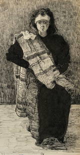 L. PRIMAVESI (*1871), Young Italian woman in dark costume, around 1890, Pen drawing: Leo Primavesi (1871 Cologne - after 1937 ): Young Italian woman in dark costume, c. 1890, Pen drawing Technique: Pen drawing on Paper Inscription: Lower middle numbered: "14.". Date: c. 1890 Keywords