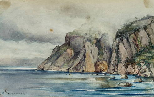 L. PRIMAVESI (*1871), Rocky coast near Capri, 1895, Watercolor: Leo Primavesi (1871 Cologne - after 1937 ): Rocky coast near Capri, 1895, Watercolor Technique: Watercolor on Paper Inscription: lower left monogrammed: "LP". lower left dated: "Capri 15. Apr. 1895".