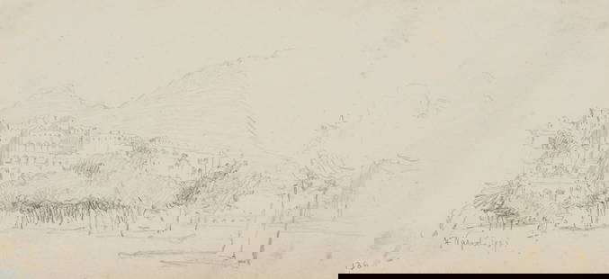 L. PRIMAVESI (*1871), Naples with a view of Vesuvius, 1895, Pencil: Leo Primavesi (1871 Cologne - after 1937 ): Naples with a view of Vesuvius, 1895, Pencil Technique: Pencil on Paper Inscription: lower left monogrammed: "LP". lower left dated: "Napoli 1895.". Date: