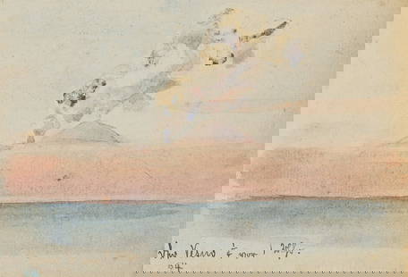 L. PRIMAVESI (*1871), Vesuvius at noon, 1895, Watercolor: Leo Primavesi (1871 Cologne - after 1937 ): Vesuvius at noon, 1895, Watercolor Technique: Watercolor on Paper, mounted on Cardboard Inscription: lower left inscribed by the artist's hand: "Der Vesuv 1
