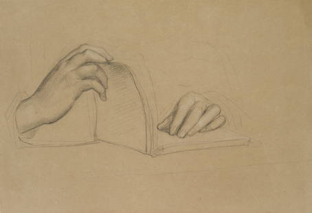 T. WALLIS (1794-1892), Hand study with book, around 1820, Pencil: Trajan Wallis (1794 Florence - 1892 ): Hand study with book, c. 1820, Pencil Technique: Pencil on Paper Date: c. 1820 Description: | Watermark: "P. e. C." Provenance: From the estate of the artist.