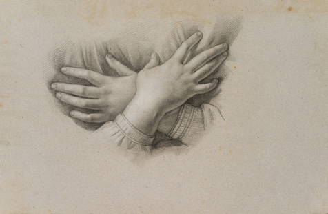 T. WALLIS (1794-1892), Hand study of crossed hands, Pencil: Trajan Wallis (1794 Florence - 1892 ): Hand study of crossed hands, 19th century, Pencil Technique: Pencil on Paper Date: 19th century Description: | Watermark: Coat of arms with initials "AGC Provena
