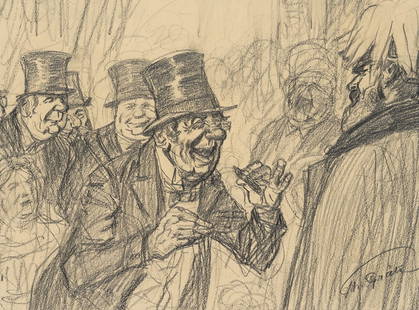 T. GRAETZ (1859-1947), At the imperial reception, around 1914, Pencil: Theodor Graetz (1859 Hamburg-Altona - 1947 Munich): Cheerful scene at an imperial reception, c. 1914, Pencil Technique: Pencil on Paper, mounted on Cardboard Inscription: Lower right signed: "Th. Gr&#